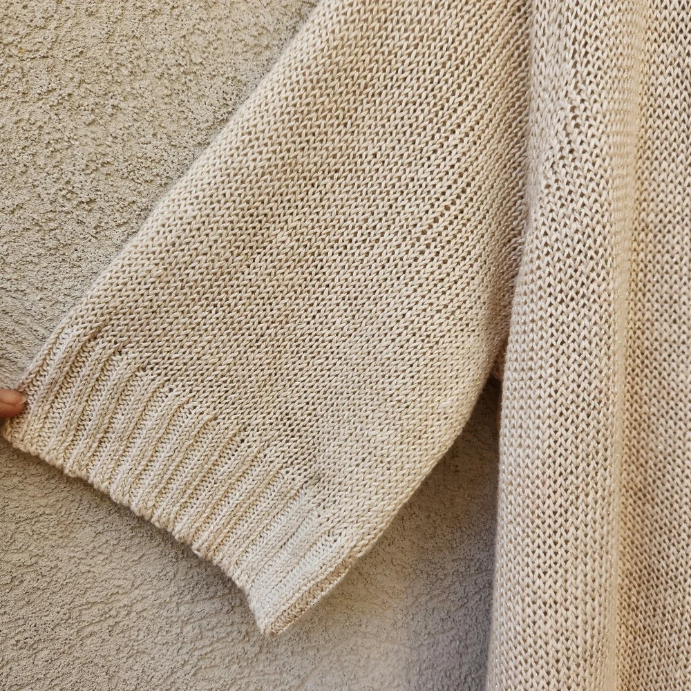 CHICO'S Women's Cardigan Beige Extra Large Linen Loose Knit Minimalist - Picture 4 of 8